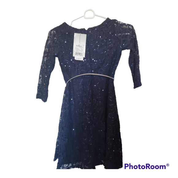 Girl's Navy Blue Sequin Flare Dress - Size 8 - Picture 4 of 4